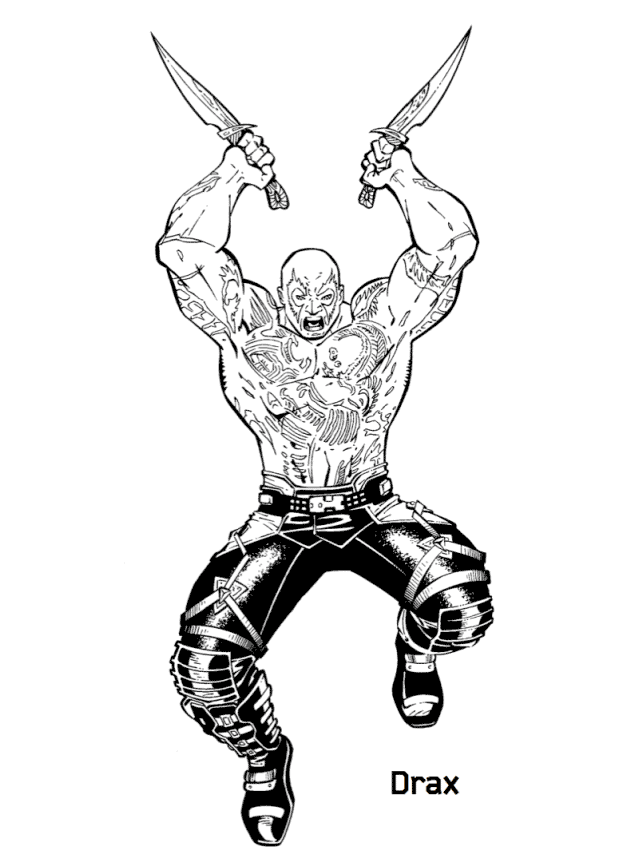 Online coloring book Drax fights with knives