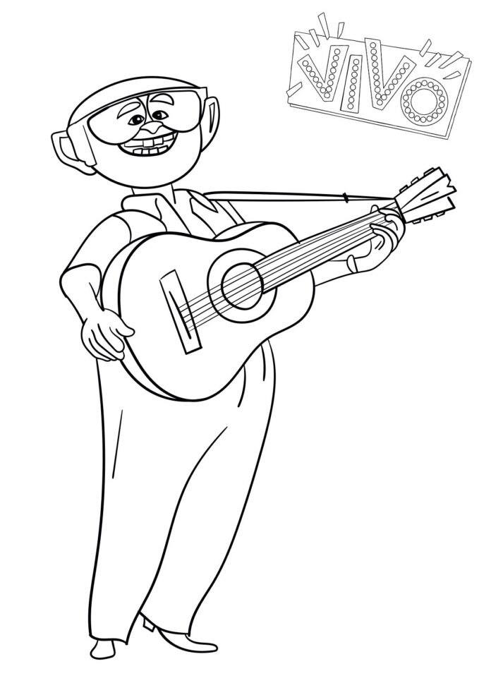 Online coloring book Andreas plays the guitar