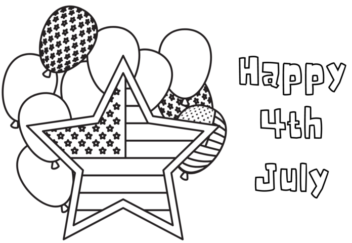 7月4日を祝うオンライン塗り絵「Balloons and a Star（バルーンと星）」。