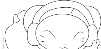 Malebog Hamster lytter til musik til udskrivning