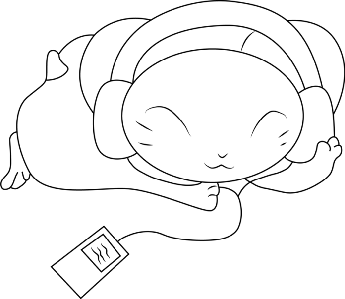 Värityskirja Hamster kuuntelee musiikkia tulostaa