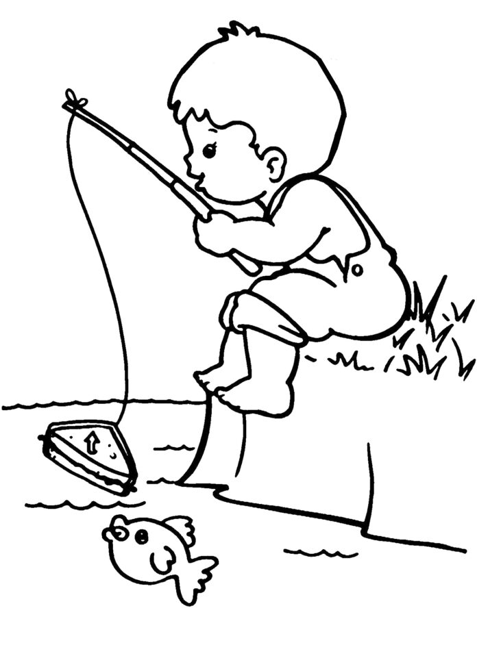 Livre de coloriage Un garçon sur un poisson à imprimer et à mettre en ligne