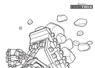 Pagina da colorare di Dinotrux dal cartone animato per bambini da stampare