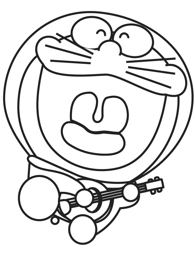 Doraemon färgläggningsbok spelar gitarr för att skriva ut
