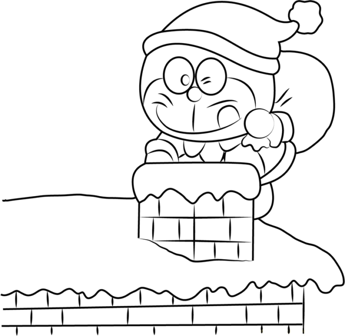 Doraemon és karácsonyi nyomtatható színezőkönyv