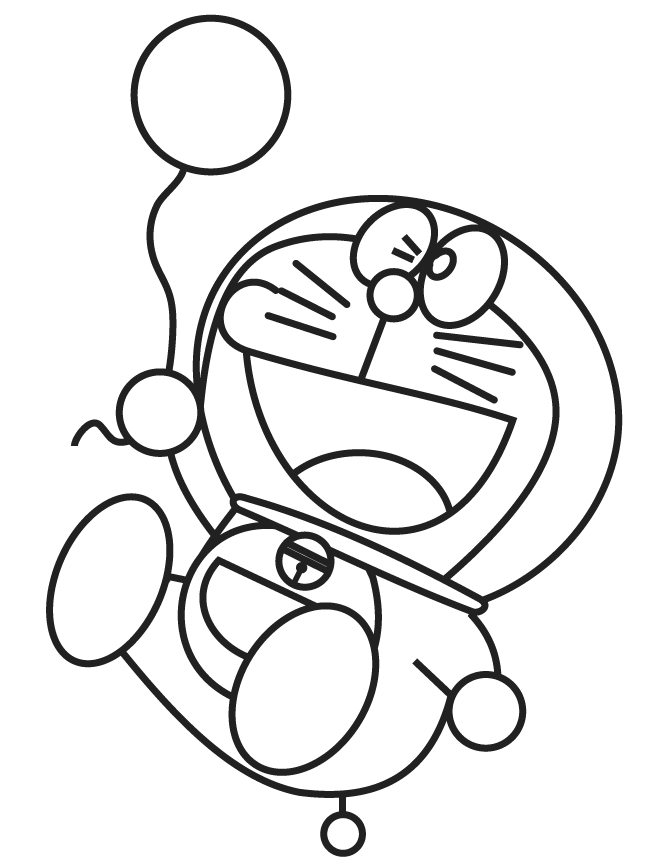 Doraemon és léggömb nyomtatható színezőkönyv gyerekeknek