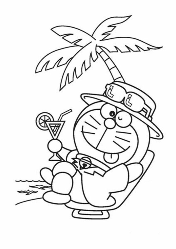 Doraemon under palmerne - en malebog til børn til udskrivning