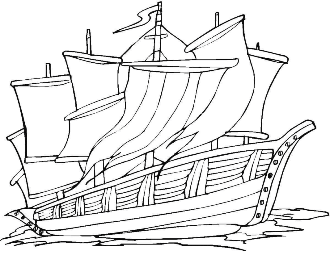 Livre à colorier Grand navire avec des mâts à imprimer