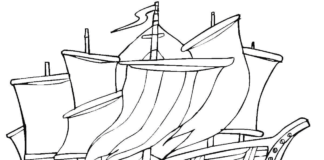 Coloring Book Large Ship with Masts to Print