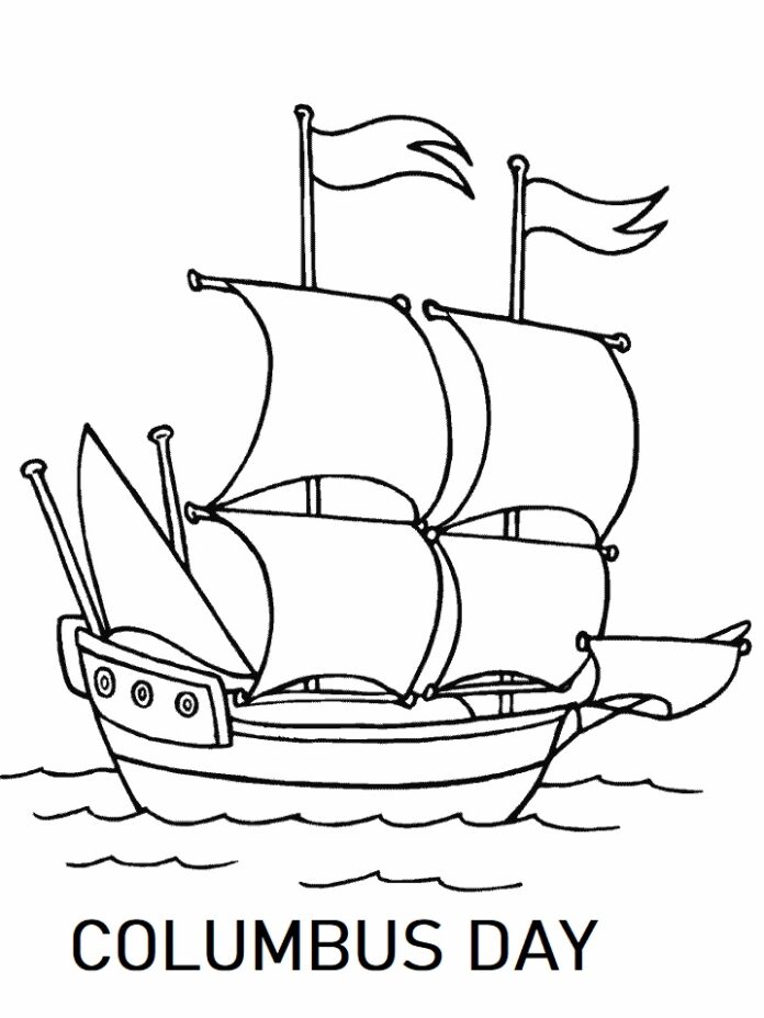 Online coloring book Columbus Day Santa Maria ship