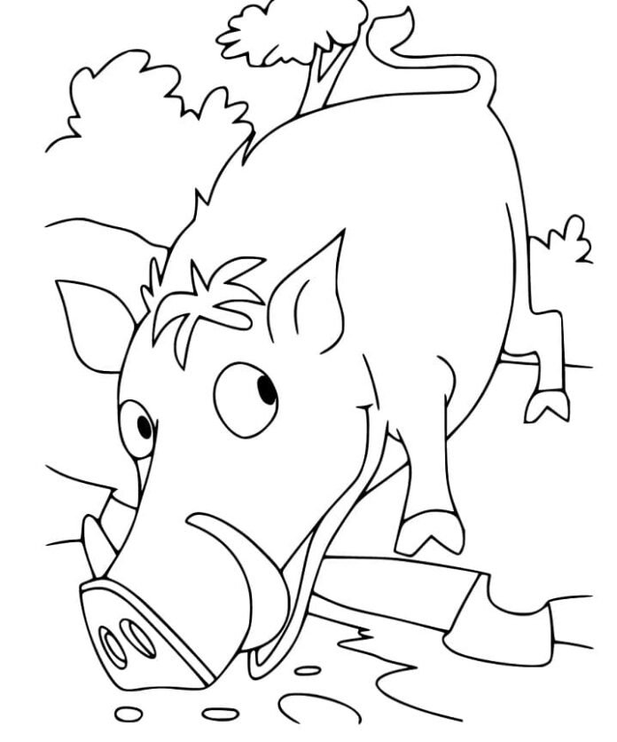 Online coloring book Wild boar from the fairy tale for kids