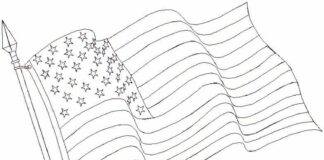 Färgbok online Den amerikanska flaggan vajar