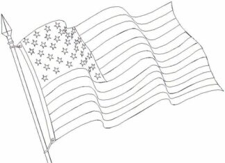 Online värityskirja Yhdysvaltain lippu liehuu
