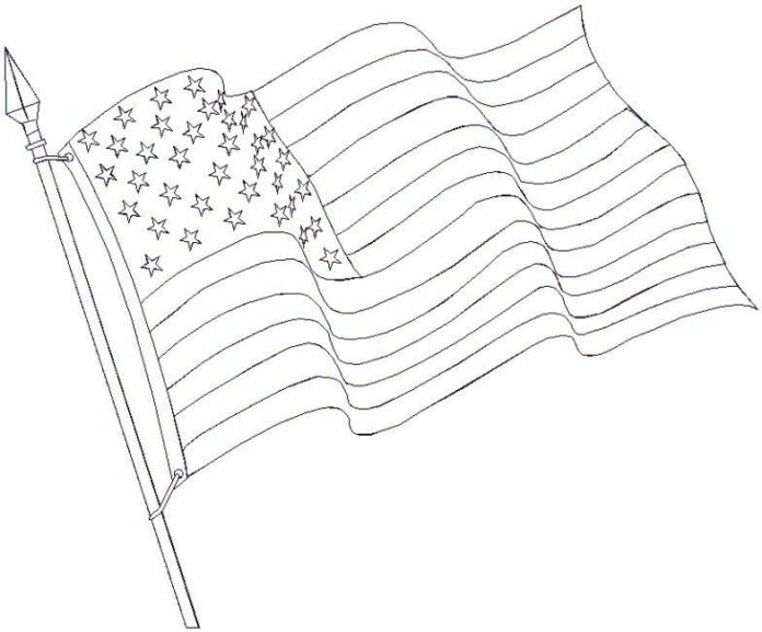 Färgbok online Den amerikanska flaggan vajar