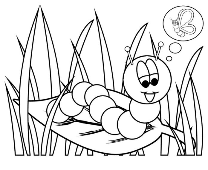 Printable coloring book Caterpillar turns into a butterfly