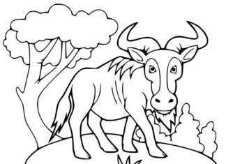 Online coloring book Gnu with horns under the tree