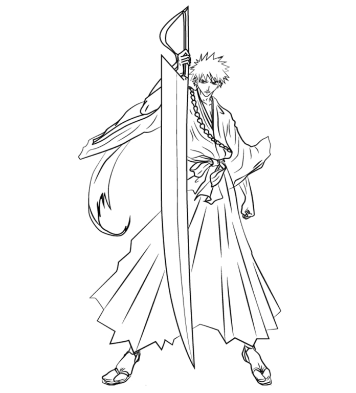 Online coloring book of Ichigo Kurosaki with sword