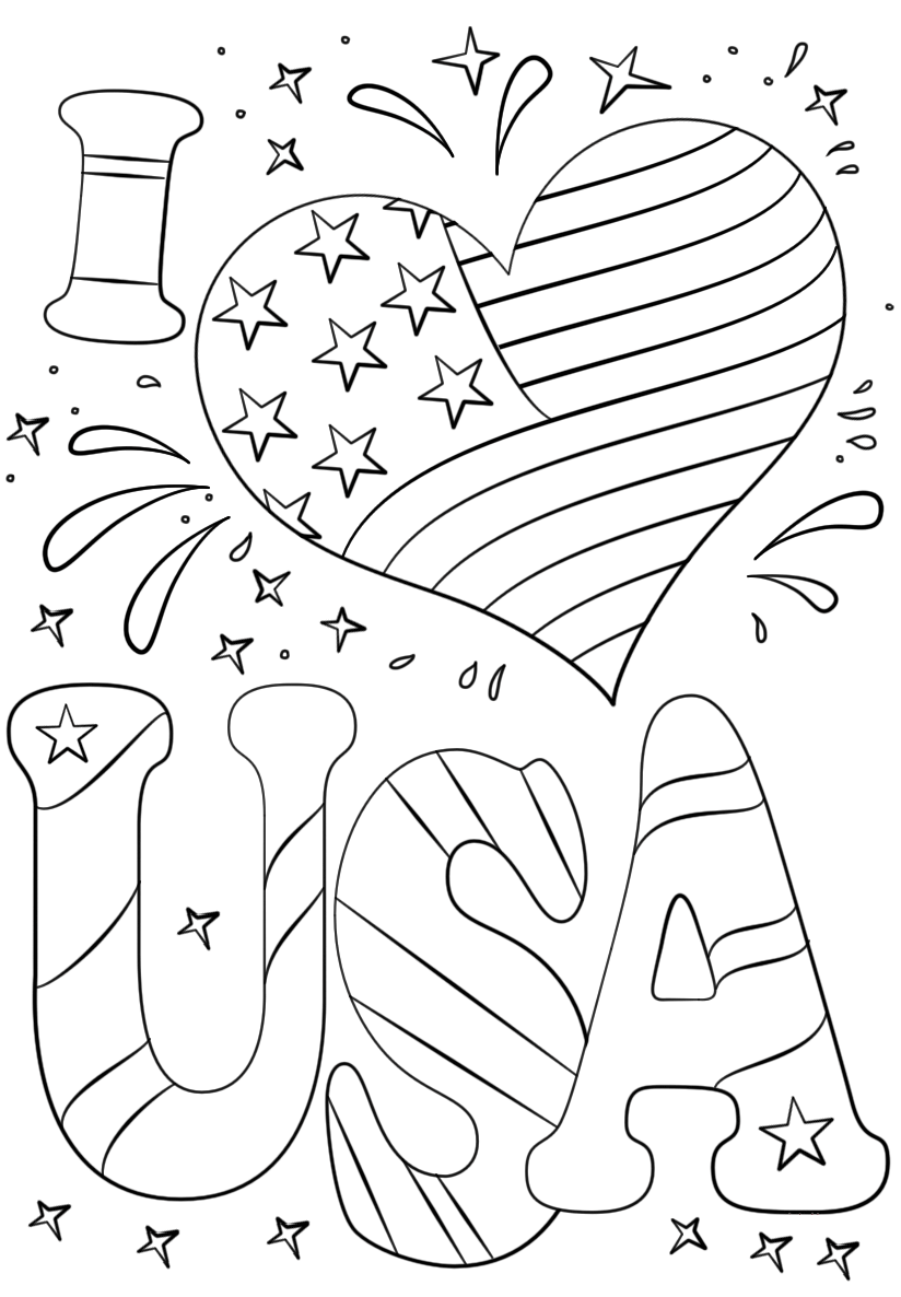 Online coloring book Independence Day love usa