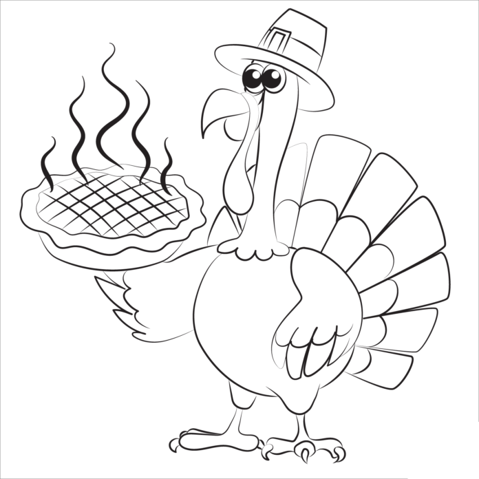 Online coloring book Turkey and apple pie