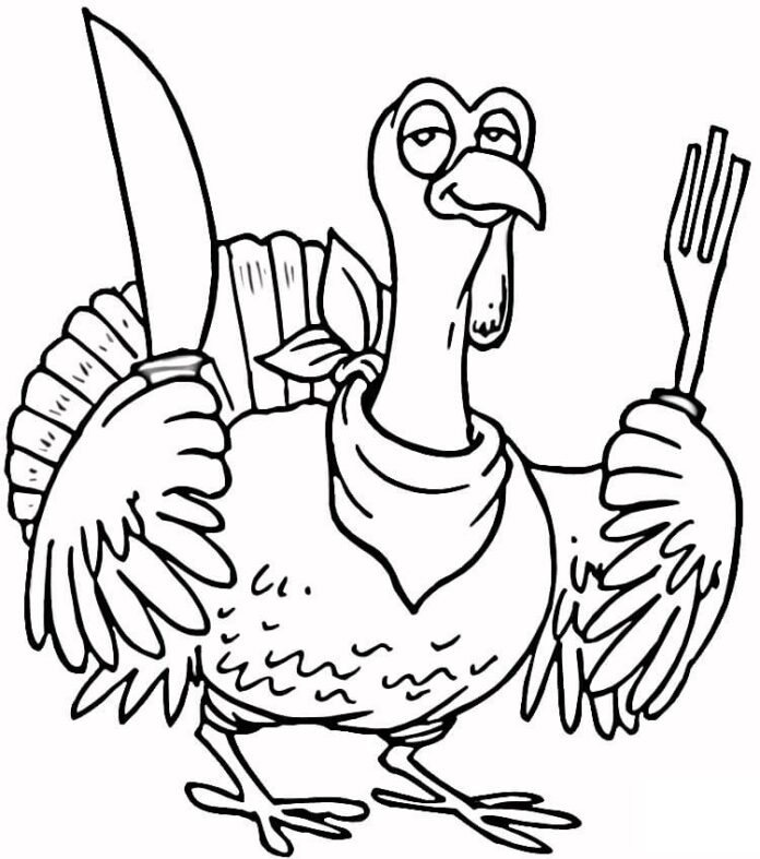 Online coloring book Turkey with fork and knife