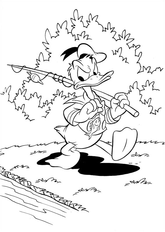 Donald Duck goes fishing coloring book to print