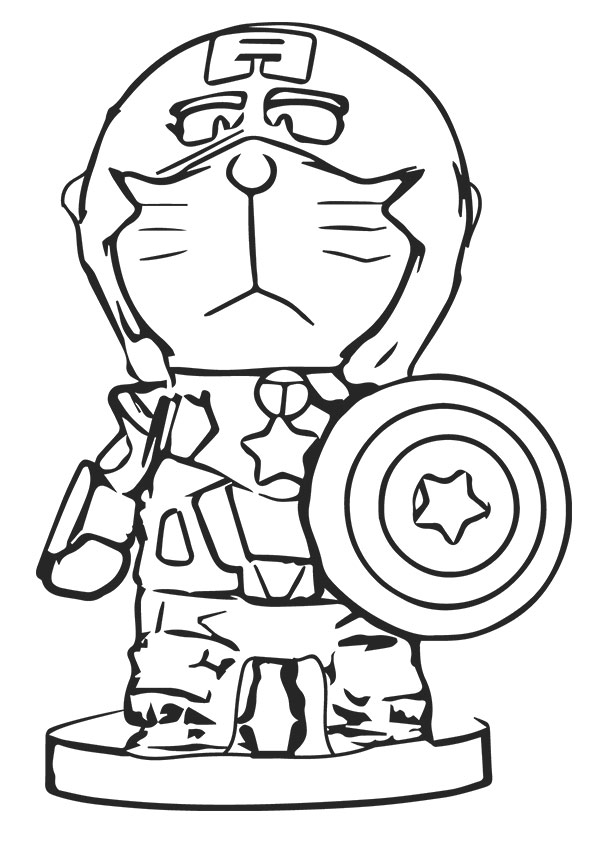 Udskrivbar Captain America som Doraemon malebog