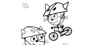 Kolorowanka online Kid E Cats i jazda na rowerze