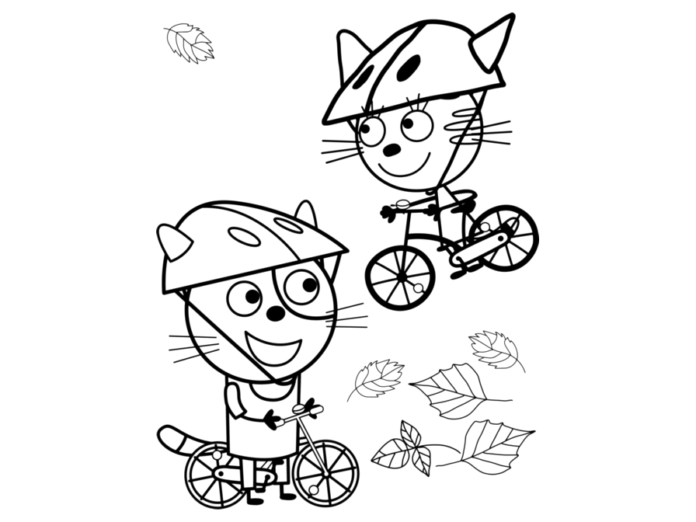 Libro da colorare online Gatti Kid E e bicicletta