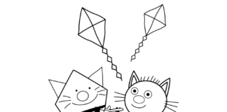 Libro da colorare stampabile Kid-E-Cats e aquiloni per bambini