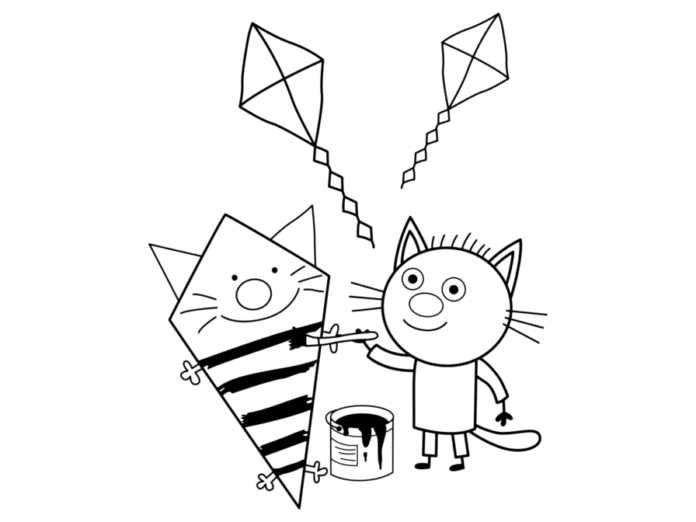 Livro colorido imprimível Kid-E-Cats e pipas para crianças