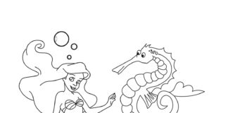 Seahorse e Ariel livro de coloração on-line