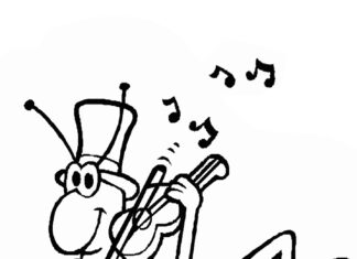 Grashüpfer Malbuch Geige spielen zum Ausdrucken