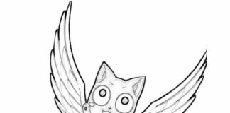 Färgbok för Flying Cat som kan skrivas ut