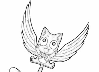 Farvelægningsbog med flyvende kat til udskrivning