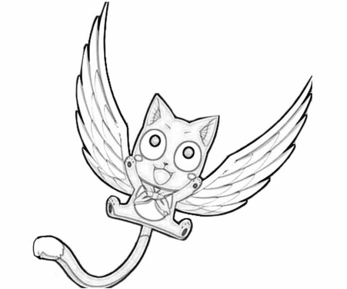 Farvelægningsbog med flyvende kat til udskrivning