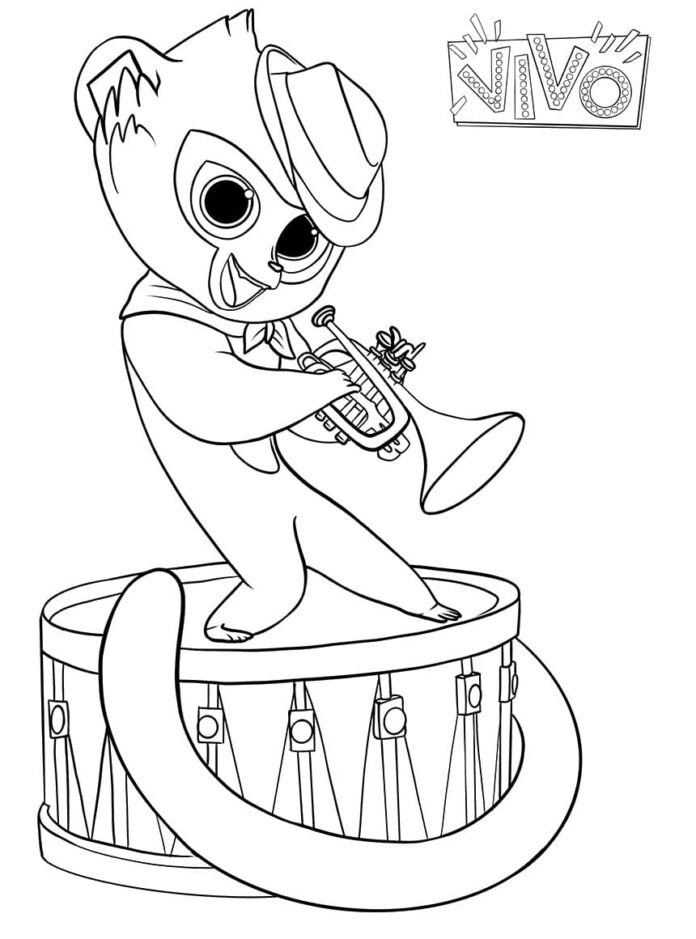 Online coloring book Monkey plays the trumpet