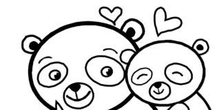 Printable coloring book Mama panda and baby
