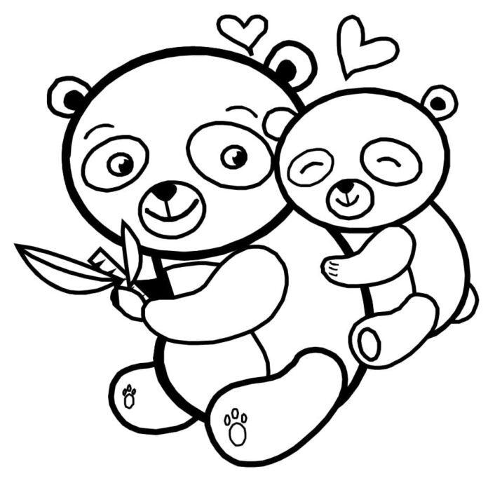 Druckfähiges Malbuch Mama Panda und Baby