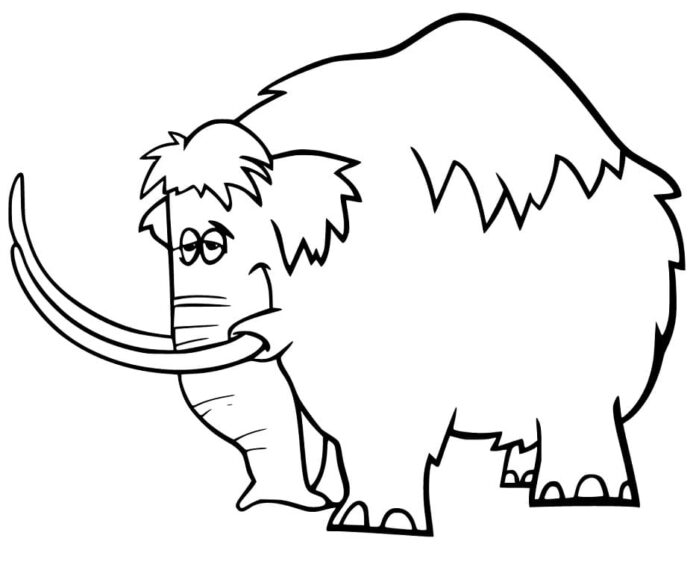 Libro para colorear del mamut de los dibujos animados para niños para  imprimir y en línea