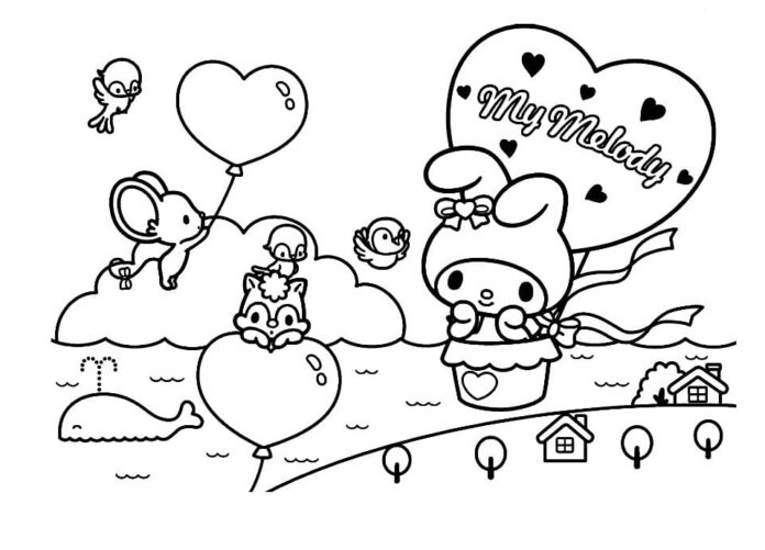 Online-värityskirja My Melody and the balloon (Melodia ja ilmapallo)