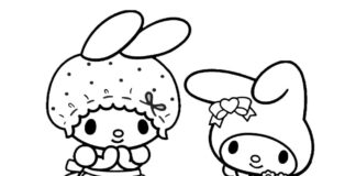 Online coloring book My Melody and mom