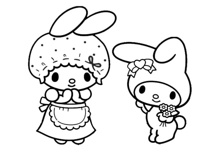 Online coloring book My Melody and mom