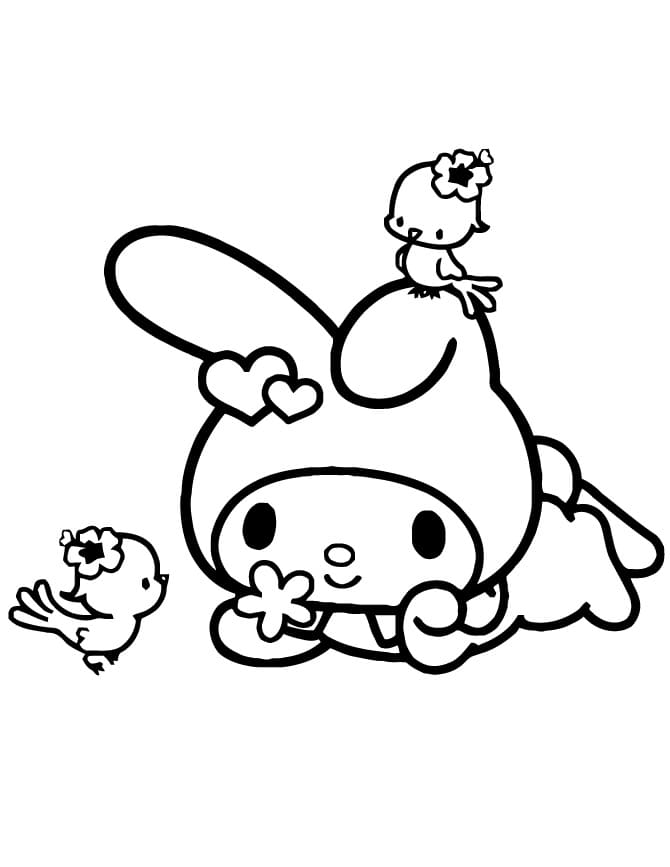 Online coloring book My Melody and the birds