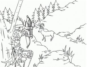 Livro colorido Hunter disparando um arco contra animais para imprimir