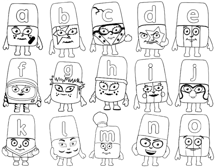 Livre de coloriage Apprendre l'alphabet avec Alphablocks à imprimer pour les enfants