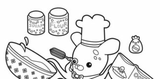 Online coloring book Octopus in the kitchen