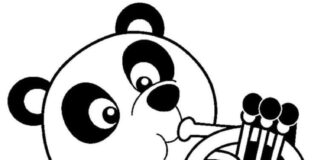 Panda värityskirja soittaa trumpettia tulostettavaksi