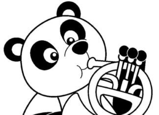 Panda målarbok som spelar trumpet att skriva ut