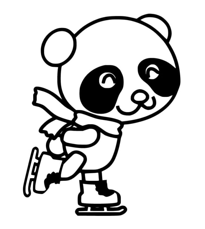 Kolorowanka Panda jeździ na łyżwach do druku