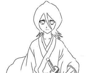 Online coloring book of Rukia Kuchiki with sword